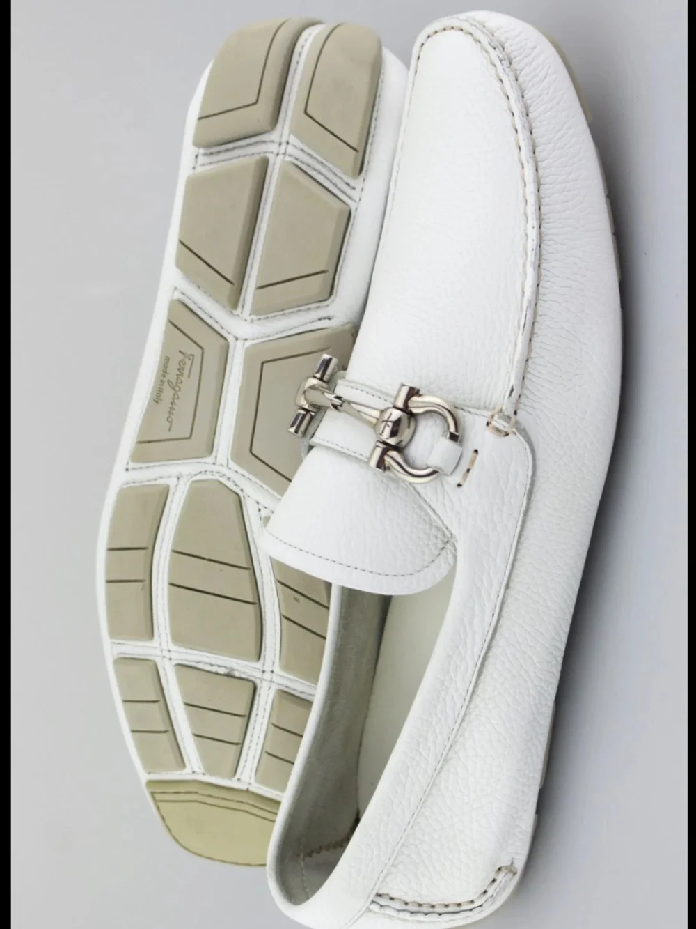 Salvatore Ferragamo White Leather Bit Loafers
